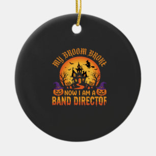 Halloween Band Director Witch Broom Haunted House Ceramic Ornament