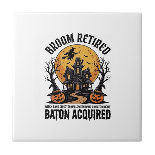 Halloween Band Director Witch Haunted House Design Ceramic Tile (Front)