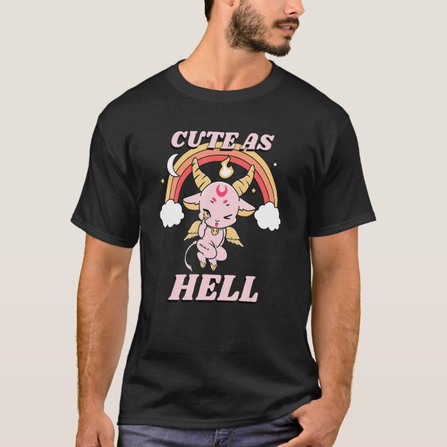 Halloween Baphomet Satan Cute As Hell Pastel Goth T-Shirt (Front)