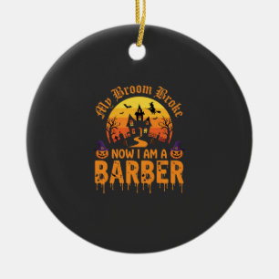 Halloween Barber Witch Broom Broke Haunted House D Ceramic Ornament