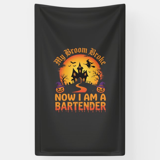 Halloween Bartender Haunted House Witch Pumpkin De Banner (Vertical)