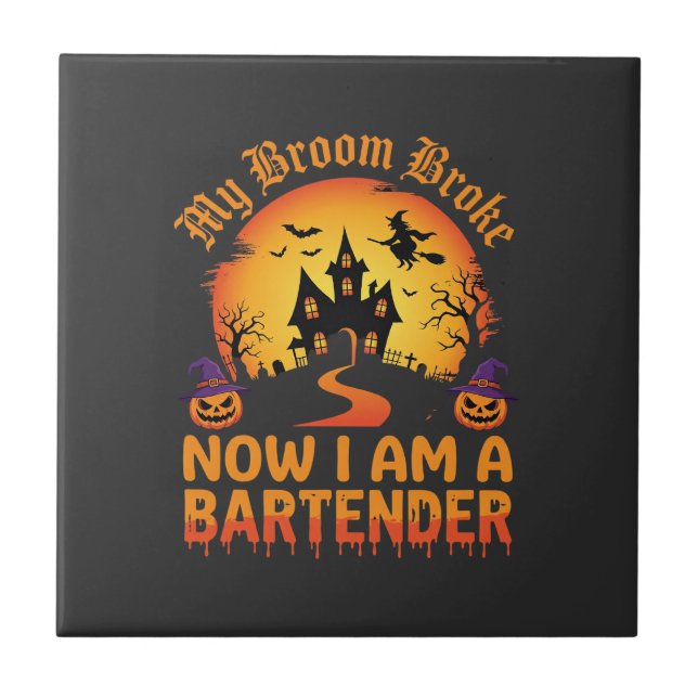 Halloween Bartender Haunted House Witch Pumpkin De Ceramic Tile (Front)