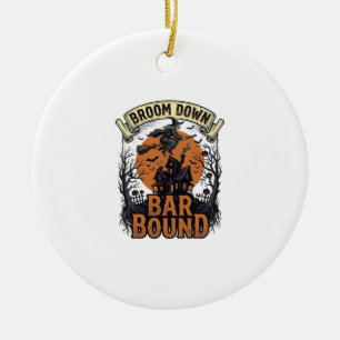 Halloween Bartender Shirt Funny Witch Broom Bar Pu Ceramic Ornament