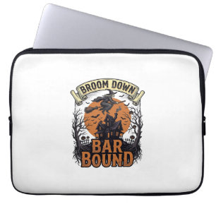 Halloween Bartender Shirt Funny Witch Broom Bar Pu Laptop Sleeve