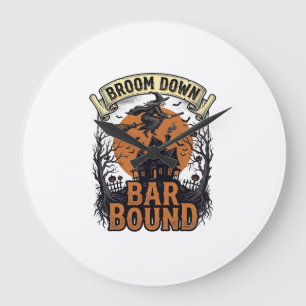 Halloween Bartender Shirt Funny Witch Broom Bar Pu Large Clock