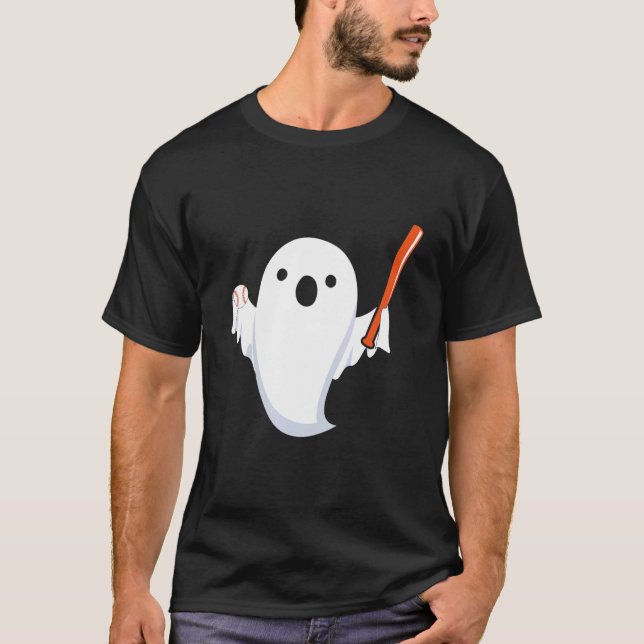 Halloween Baseball Ghost Baseball Player Halloween T-Shirt (Front)