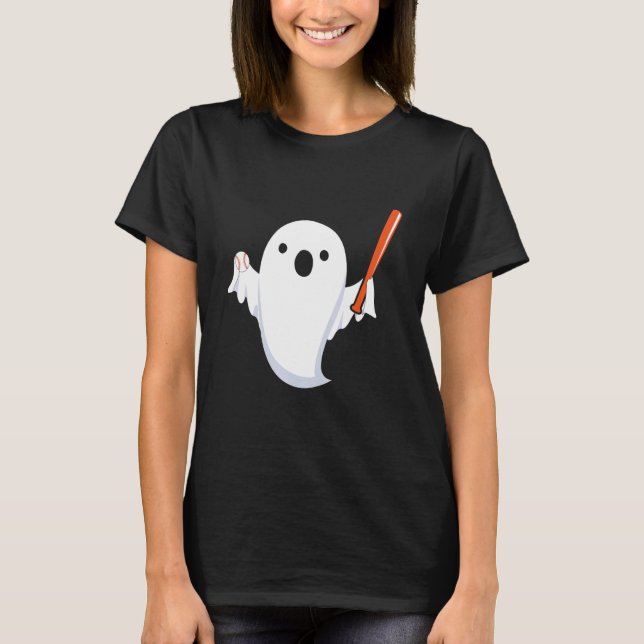 Halloween Baseball Ghost Baseball Player Halloween T-Shirt (Front)