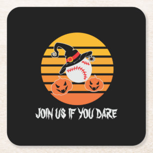 Halloween Baseball Halloween Witch Hat Pumpkin Square Paper Coaster