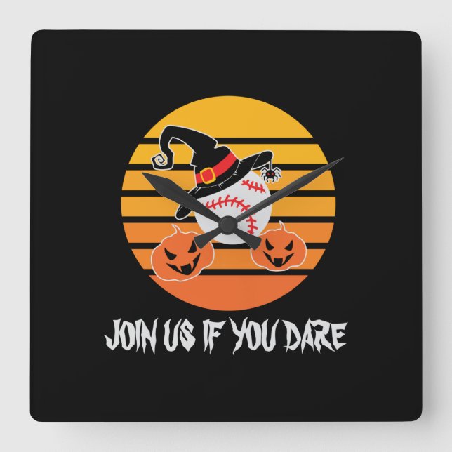 Halloween Baseball Halloween Witch Hat Pumpkin Square Wall Clock (Front)
