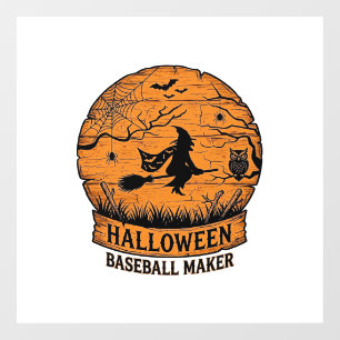 Halloween Baseball Maker Flying Witch Wooden Moon 