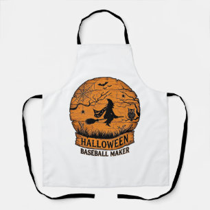 Halloween Baseball Maker Flying Witch Wooden Moon Apron