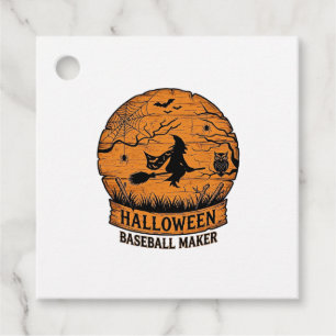 Halloween Baseball Maker Flying Witch Wooden Moon Favour Tags