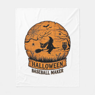 Halloween Baseball Maker Flying Witch Wooden Moon  Fleece Blanket