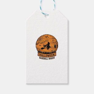 Halloween Baseball Maker Flying Witch Wooden Moon  Gift Tags