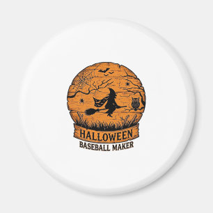 Halloween Baseball Maker Flying Witch Wooden Moon Magnet