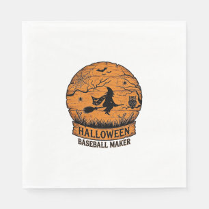 Halloween Baseball Maker Flying Witch Wooden Moon Napkin