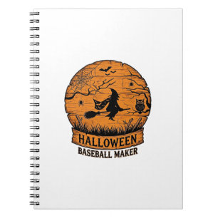 Halloween Baseball Maker Flying Witch Wooden Moon Notebook