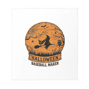 Halloween Baseball Maker Flying Witch Wooden Moon  Notepad