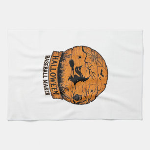 Halloween Baseball Maker Flying Witch Wooden Moon Tea Towel