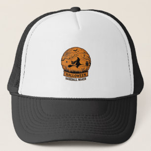 Halloween Baseball Maker Flying Witch Wooden Moon Trucker Hat