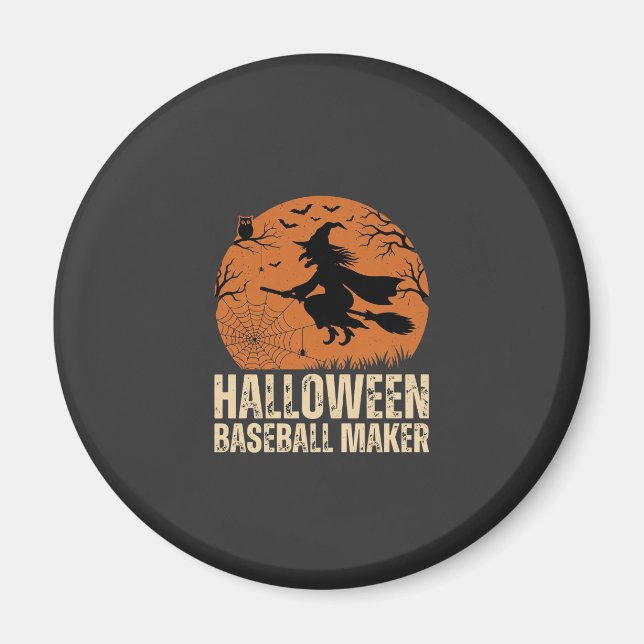 Halloween Baseball Maker Vintage Witch Graphic Magnet (Front)