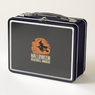 Halloween Baseball Maker Vintage Witch Graphic Metal Lunch Box
