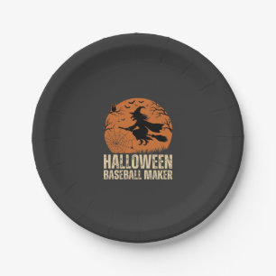 Halloween Baseball Maker Vintage Witch Graphic Paper Plate