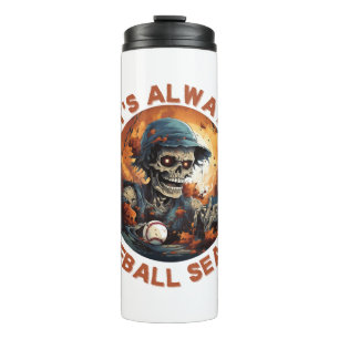 Halloween baseball player skeleton scary home run thermal tumbler