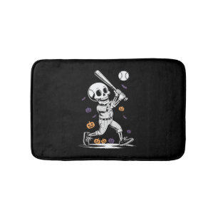 Halloween Baseball Skeleton Hitting Bath Mat