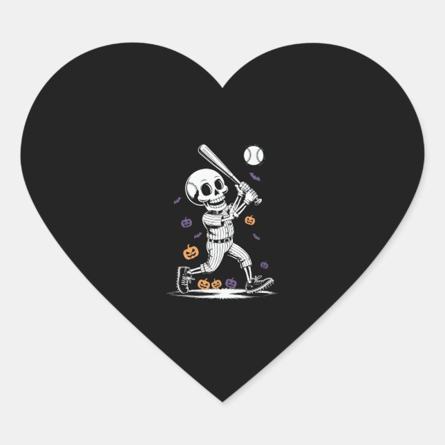 Halloween Baseball Skeleton Hitting Heart Sticker (Front)