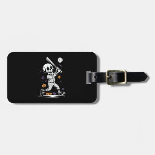 Halloween Baseball Skeleton Hitting Luggage Tag