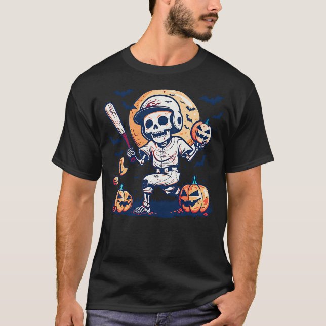 Halloween Baseball Skeleton Holding A Baseball Bat T-Shirt (Front)