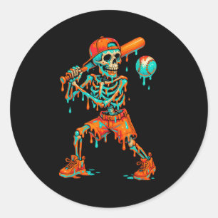 Halloween Baseball Skeleton Ice Cream Drip Basebal Classic Round Sticker