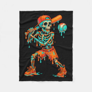 Halloween Baseball Skeleton Ice Cream Drip Basebal Fleece Blanket