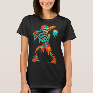 Halloween Baseball Skeleton Ice Cream Drip Basebal T-Shirt