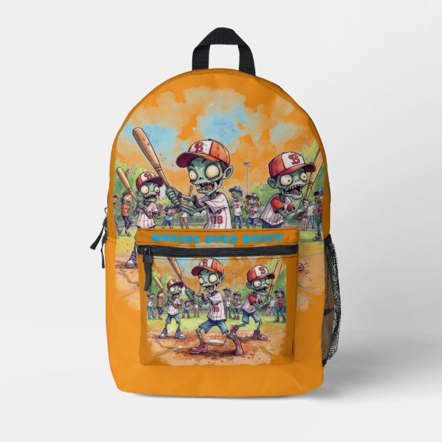 Halloween Baseball, Zombie,Brains Over Bases  Printed Backpack (Front)
