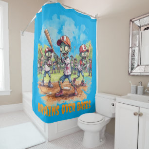 Halloween Baseball, Zombie,Brains Over Bases Shower Curtain