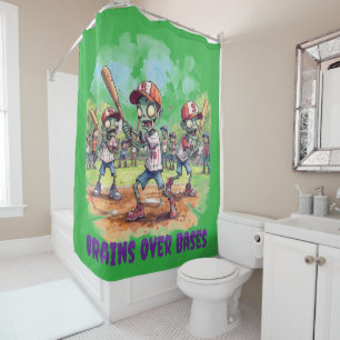 Halloween Baseball, Zombie,Brains Over Bases Shower Curtain