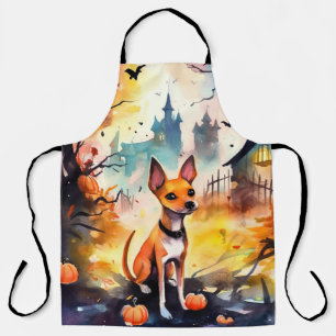 Halloween Basenji With Pumpkins Scary  Apron