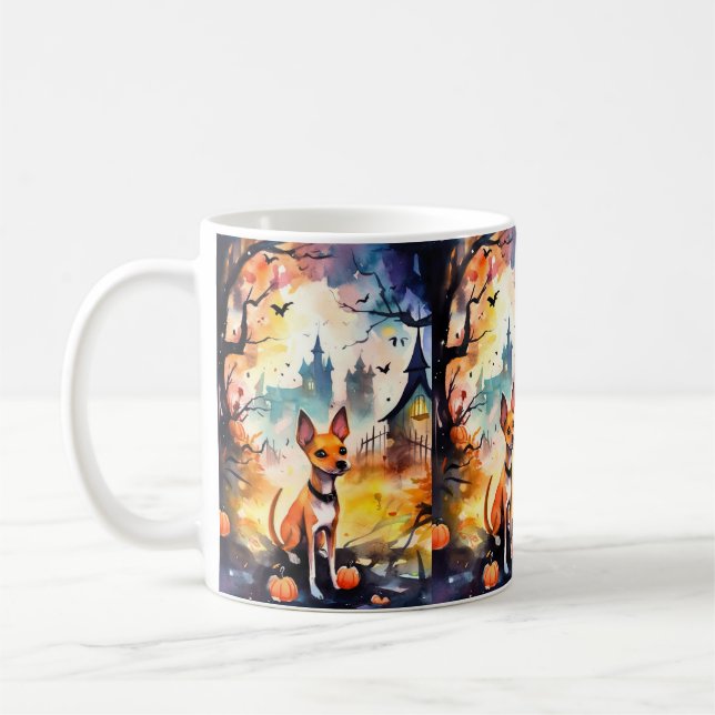 Halloween Basenji With Pumpkins Scary  Coffee Mug (Left)
