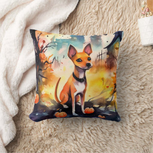 Halloween Basenji With Pumpkins Scary Cushion