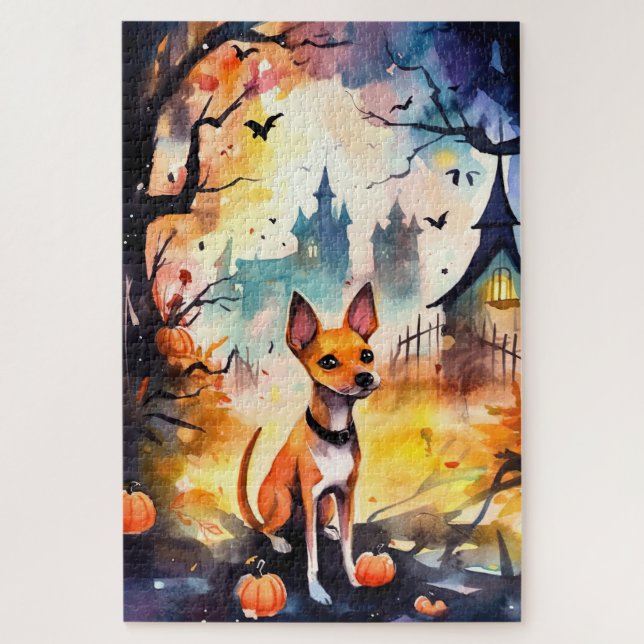 Halloween Basenji With Pumpkins Scary  Jigsaw Puzzle (Vertical)