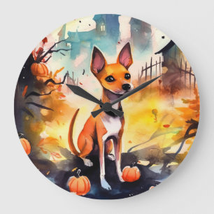 Halloween Basenji With Pumpkins Scary  Large Clock