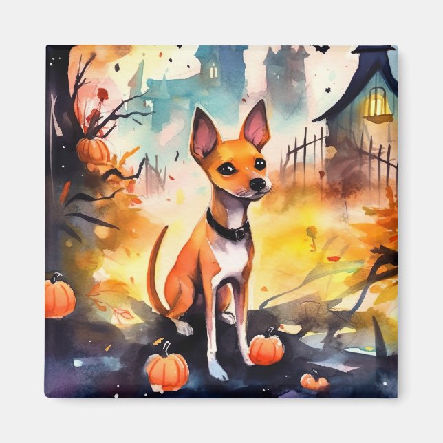Halloween Basenji With Pumpkins Scary  Magnet (Front)