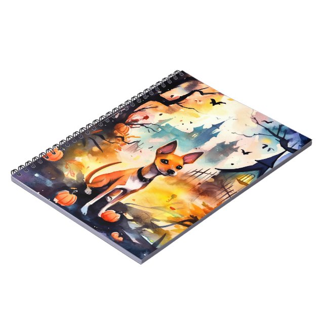 Halloween Basenji With Pumpkins Scary  Notebook (Left Side)