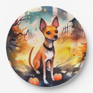 Halloween Basenji With Pumpkins Scary Paper Plate