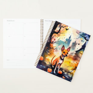 Halloween Basenji With Pumpkins Scary  Planner