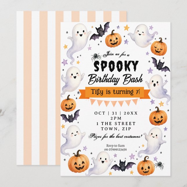 Halloween bash birthday party invitation (Front/Back)