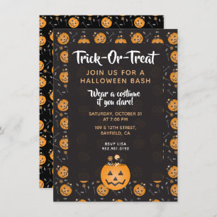 Halloween Bash Trick Or Treat Pumpkin Candy Invitation