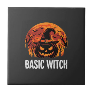 Halloween Basic Witch Pumpkin Moon Graphic Ceramic Tile